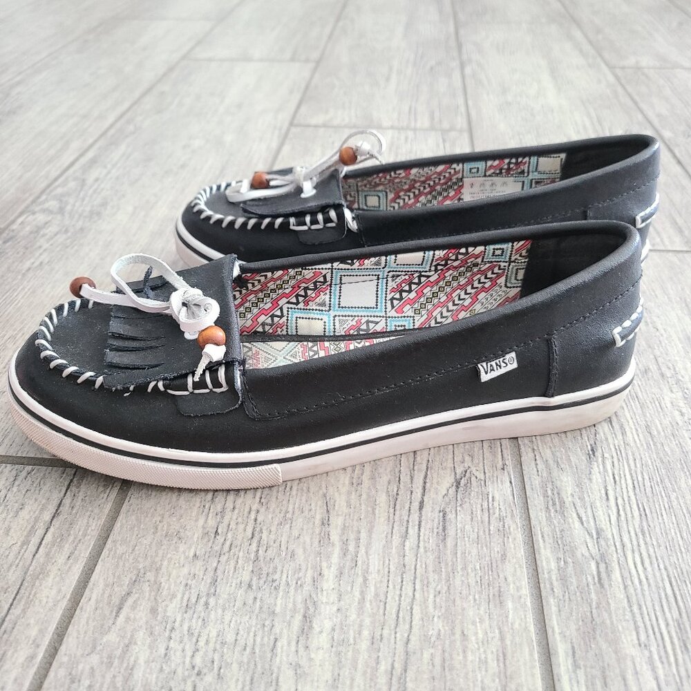Vans off the wall women's black closed toe slip on casual leather moccasins sz 8